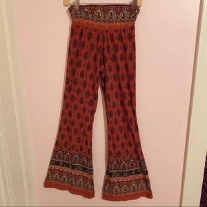 Orange flared stretch pants